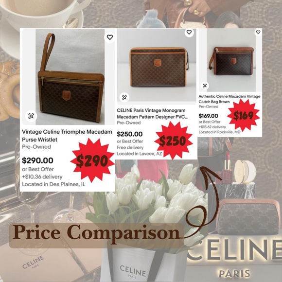 Celine Macadam 1980's Vintage Pouch With Wristlet Strap & Triomphe Logo (PROJECT - Picture 4 of 6